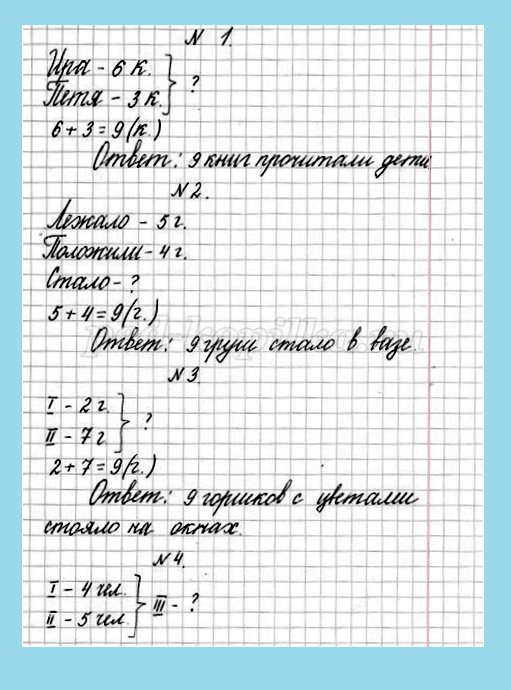 Запись задачи в 1 классе в тетради образец